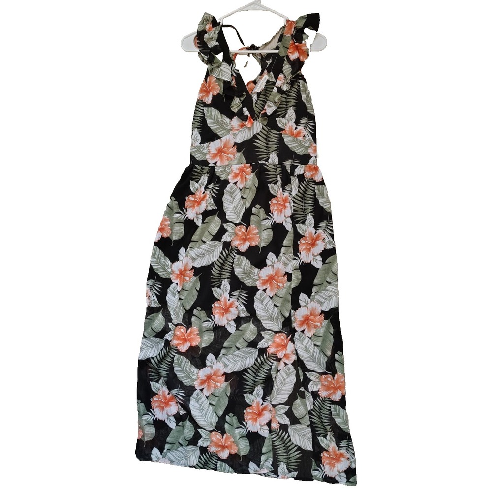 Ophelia Roe Women's Black Floral Tropical Sleeveless V-Neck Maxi Dress Size M